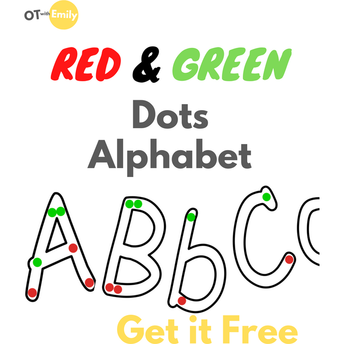 red and green dots free printable alphabet fine motor skills handwriting occupational therapy OT with Emily OTwithemily