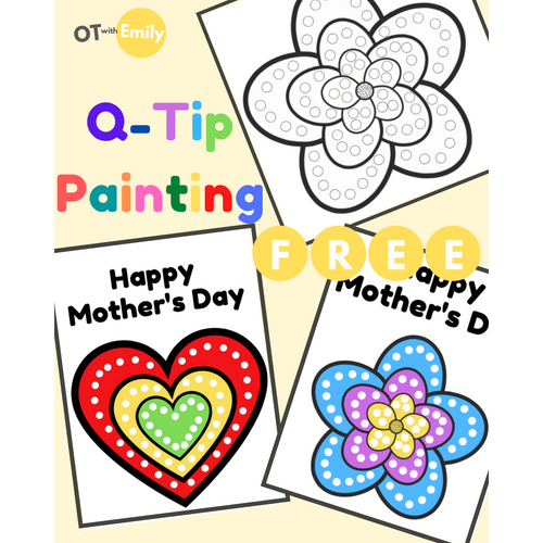 Mother's Day q tip painting fine motor skills occupational therapy OTwithEmily OT with Emily activities free printable